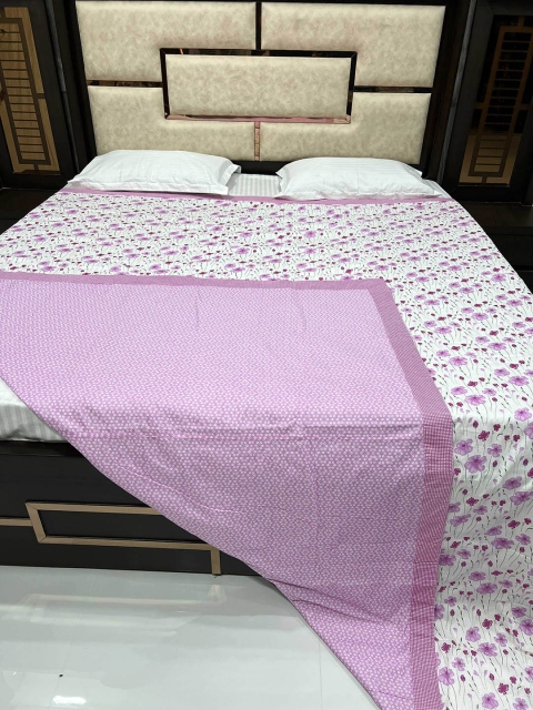 Pure Decor Pink & White Floral AC Room 300 GSM Double Bed Dohar