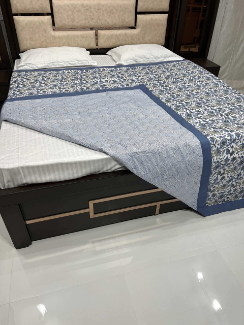 Pure Decor Blue & Green Floral AC Room 300 GSM Double Bed Dohar