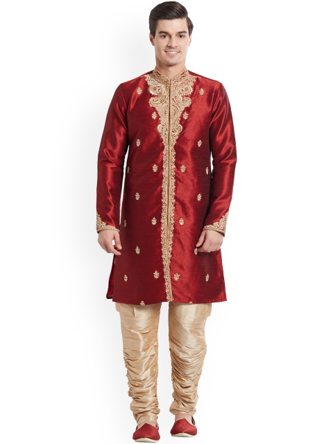 Indian Poshakh Men Maroon Ethnic Motifs Embroidered Zardozi Dupion Silk Kurta with Churidar
Indian Poshakh Men Maroon Ethnic Motifs Embroidered Zardozi Dupion Silk Kurta with Churidar