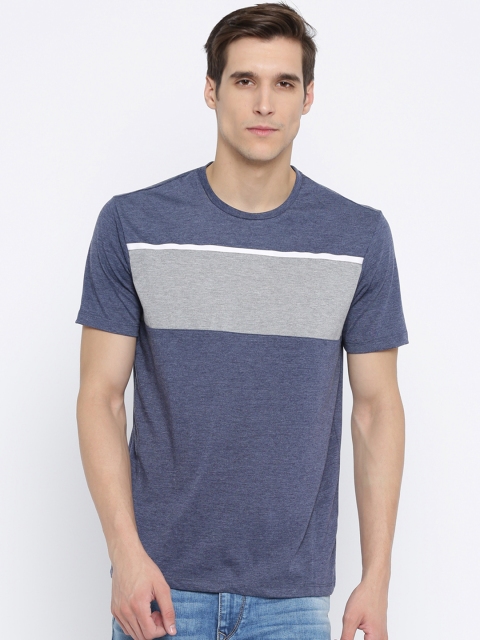 HRX by Hrithik Roshan Men Blue & Grey Colourblocked Round Neck T-shirt