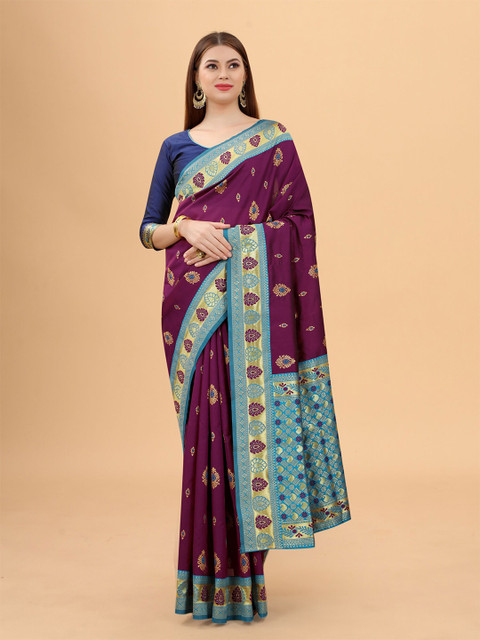 WELL WORN Purple & Blue Woven Design Zari Silk Cotton Ready to Wear Banarasi Saree
WELL WORN Purple & Blue Woven Design Zari Silk Cotton Ready to Wear Banarasi Saree