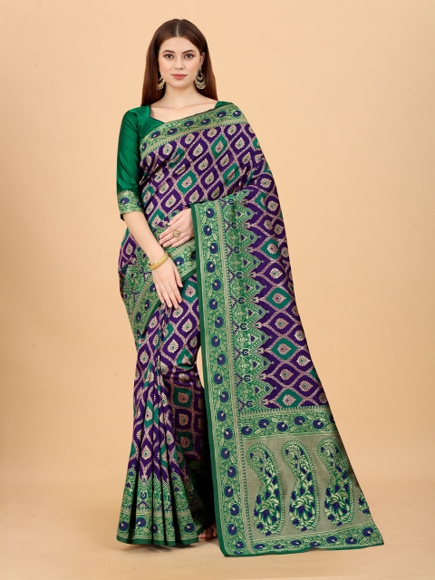 INDI AVTAAR Purple & Green Woven Design Zari Silk Cotton Ready to Wear Banarasi Saree
INDI AVTAAR Purple & Green Woven Design Zari Silk Cotton Ready to Wear Banarasi Saree