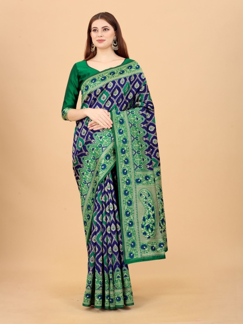 INDI AVTAAR Navy Blue & Green Woven Design Zari Silk Cotton Ready to Wear Banarasi Saree
INDI AVTAAR Navy Blue & Green Woven Design Zari Silk Cotton Ready to Wear Banarasi Saree