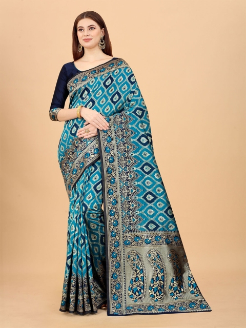 INDI AVTAAR Blue & Gold-Toned Woven Design Zari Silk Cotton Ready to Wear Banarasi Saree
INDI AVTAAR Blue & Gold-Toned Woven Design Zari Silk Cotton Ready to Wear Banarasi Saree
