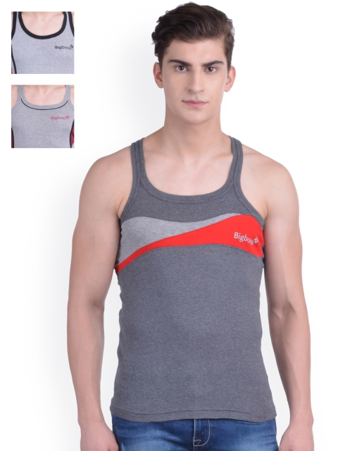 Dollar Bigboss Men Set of 3 Innerwear Vests MDBB11-12-14-GM, Grey