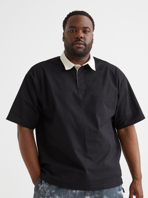 H&M Men Black Oversized Fit Polo Shirt