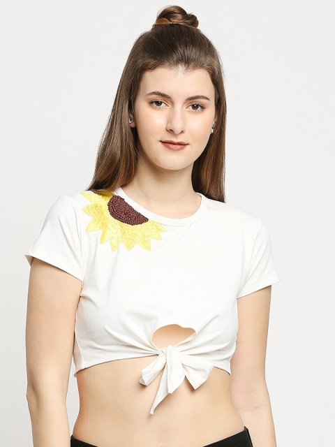 Autumn Hues White & Yellow Print Crop Top