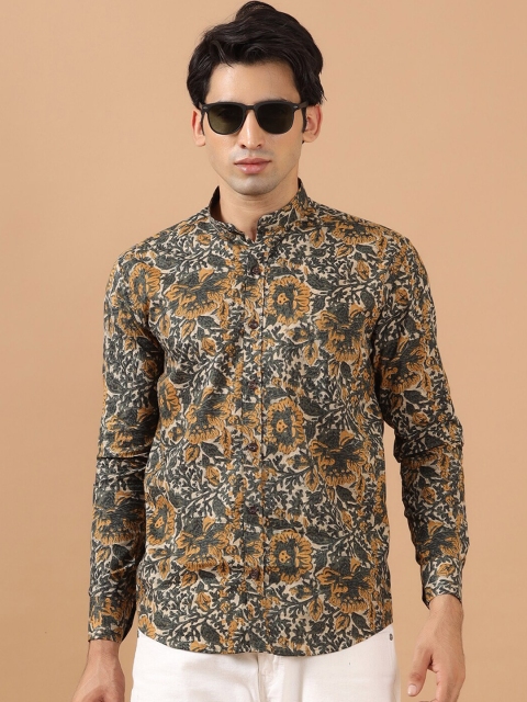 Tistabene Men Mustard Yellow & Olive Green Comfort Floral Printed Casual Shirt