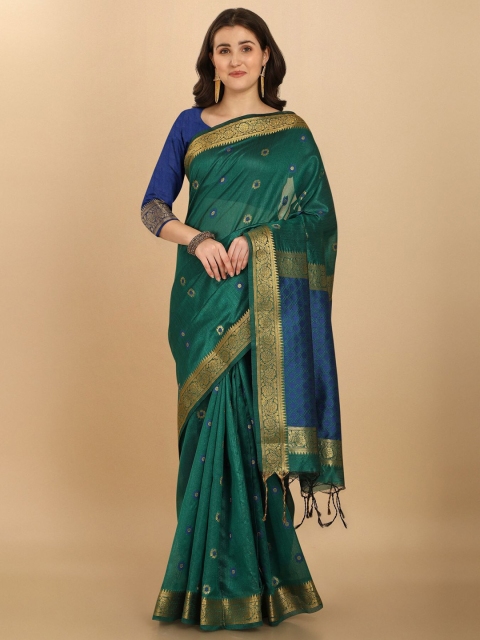 VISHNU WEAVES Turquoise Blue & Gold-Toned Woven Design Zari Silk Blend Banarasi Saree
VISHNU WEAVES Turquoise Blue & Gold-Toned Woven Design Zari Silk Blend Banarasi Saree