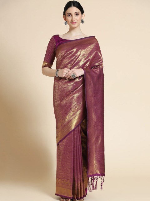 VISHNU WEAVES Burgundy & Gold-Toned Woven Design Silk Blend Kanjeevaram Saree
VISHNU WEAVES Burgundy & Gold-Toned Woven Design Silk Blend Kanjeevaram Saree
