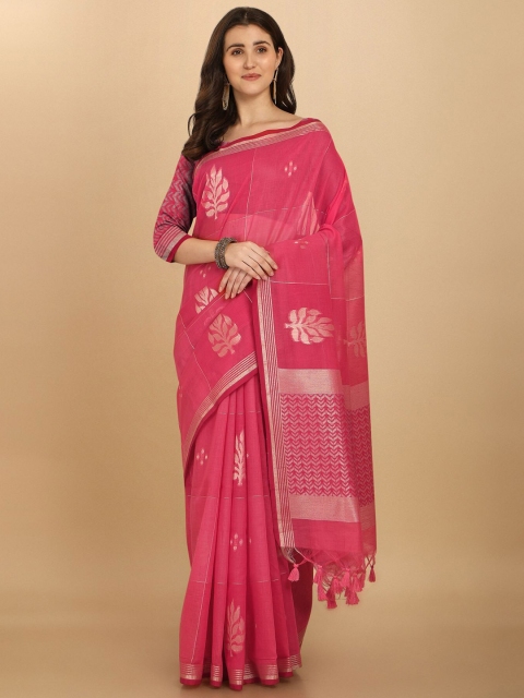 VISHNU WEAVES Peach-Coloured & Gold-Toned Woven Design Zari Linen Blend Banarasi Saree
VISHNU WEAVES Peach-Coloured & Gold-Toned Woven Design Zari Linen Blend Banarasi Saree