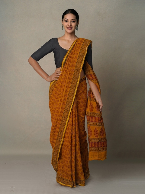 Unnati Silks Rust & Red Bagh Zari Chanderi Saree