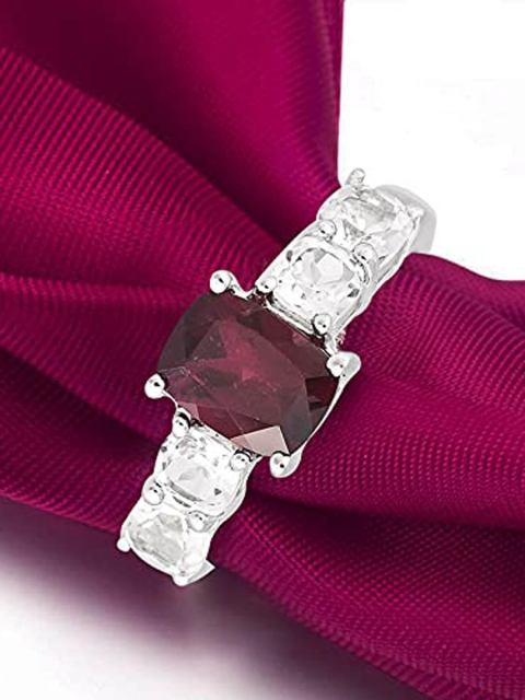 HIFLYER JEWELS Women Red Garnet Sterling Silver Ring