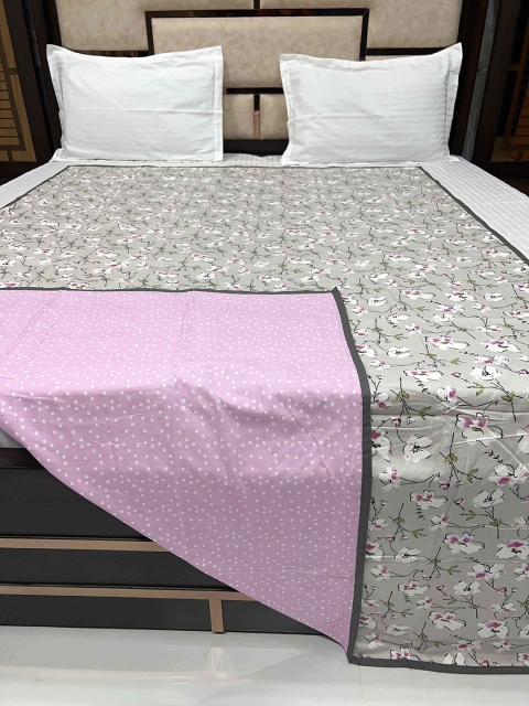 Pure Decor Beige & Pink Floral AC Room 233 GSM Single Bed Dohar