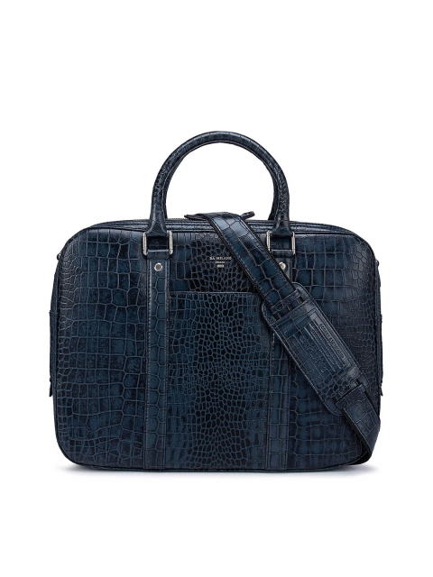 Da Milano Men Blue Textured Leather Laptop Bag