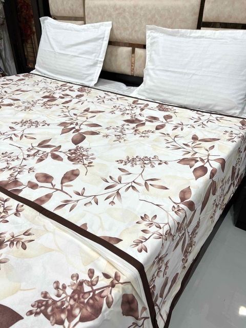 Pure Decor Brown & Off-White Printed Cotton 250 TC King Duvet Cover