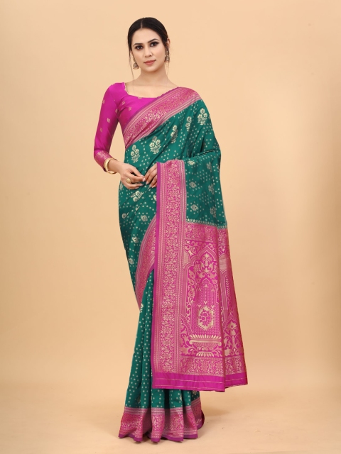 WELL WORN Women Green & Pink Woven Design Zari Silk Cotton Ready to Wear Banarasi Saree
WELL WORN Women Green & Pink Woven Design Zari Silk Cotton Ready to Wear Banarasi Saree