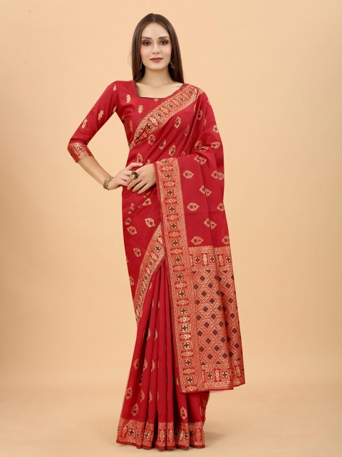 WELL WORN Red & Gold-Toned Woven Design Zari Silk Cotton Ready to Wear Banarasi Saree
WELL WORN Red & Gold-Toned Woven Design Zari Silk Cotton Ready to Wear Banarasi Saree