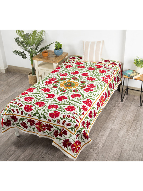 HANDICRAFT PALACE White & Red Hand Suzani Embroidered Floral Cotton Single Bed Cover Throw
HANDICRAFT PALACE White & Red Hand Suzani Embroidered Floral Cotton Single Bed Cover Throw