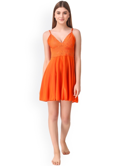 Romaisa Orange Satin Baby Doll