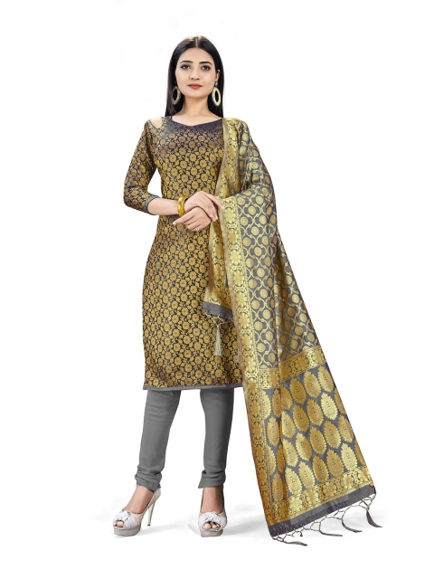 SHADOW & SAINING Black & Gold-Toned Unstitched Dress Material