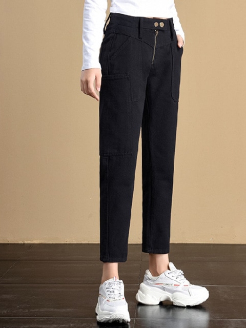 BoStreet Women Black Solid Cotton Cropped Jeans