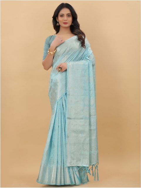 LINARO LIFESTYLES Turquoise Blue & Gold-Toned Woven Design Zari Silk Cotton Banarasi Saree
LINARO LIFESTYLES Turquoise Blue & Gold-Toned Woven Design Zari Silk Cotton Banarasi Saree