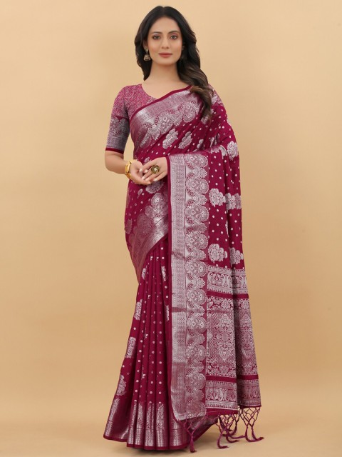LINARO LIFESTYLES Women Purple & Silver-Toned Woven Design Zari Silk Cotton Banarasi Saree
LINARO LIFESTYLES Women Purple & Silver-Toned Woven Design Zari Silk Cotton Banarasi Saree