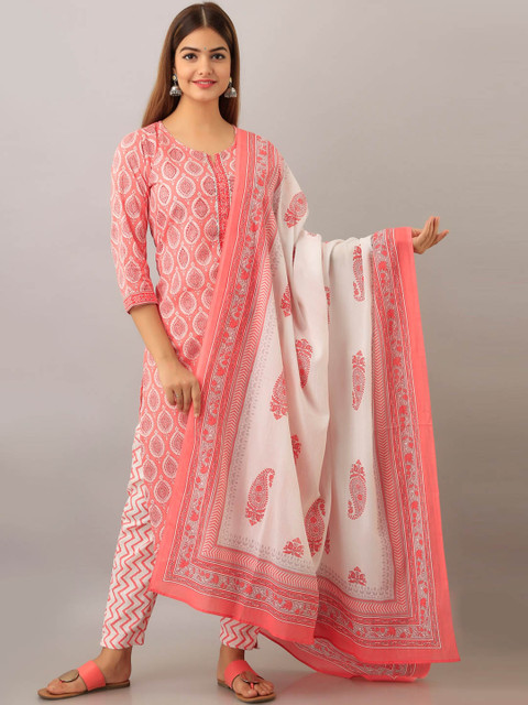 SP DESIGNS Women Peach-Coloured Ethnic Motifs Printed Kurta with Trousers & With Dupatta 
SP DESIGNS Women Peach-Coloured Ethnic Motifs Printed Kurta with Trousers & With Dupatta