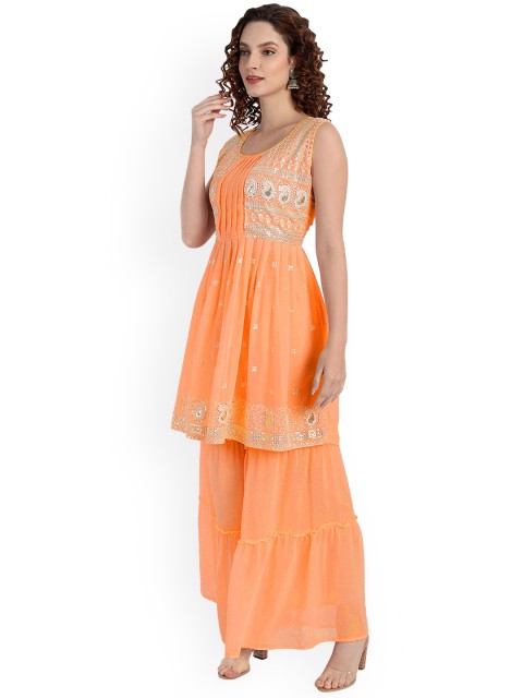 TORONFRAS Women Orange Empire Thread Work Silk Georgette Kurti with Sharara & Dupatta
TORONFRAS Women Orange Empire Thread Work Silk Georgette Kurti with Sharara & Dupatta