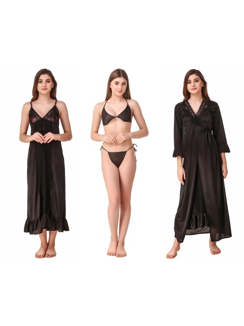 Romaisa Women Black Maxi Nightdress
