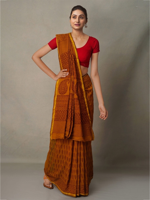 Unnati Silks Orange Bagh Printed Chanderi Saree