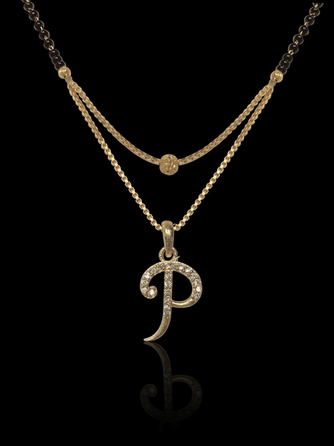ANNA CREATIONS Gold-Plated White Stone-Studded & Black Beaded Alphabet P Letter Mangalsutra
ANNA CREATIONS Gold-Plated White Stone-Studded & Black Beaded Alphabet P Letter Mangalsutra
