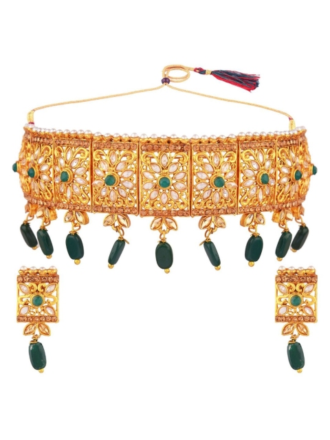 Efulgenz Gold-Plated Green & White Crystal Studded & Beaded Traditional Jewellery Set
Efulgenz Gold-Plated Green & White Crystal Studded & Beaded Traditional Jewellery Set
