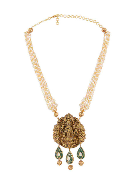 Ahaanya Gold-Toned & White Brass Gold-Plated Meenakari Necklace With Shell Pearl Strings
Ahaanya Gold-Toned & White Brass Gold-Plated Meenakari Necklace With Shell Pearl Strings
