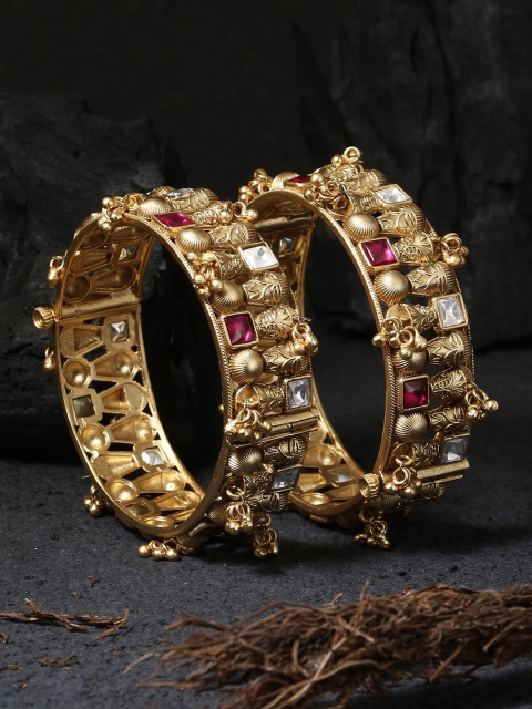 Adwitiya Collection Women Set Of 2 24 CT Gold-Plated & Pink & White Stone-Studded Bangles
Adwitiya Collection Women Set Of 2 24 CT Gold-Plated & Pink & White Stone-Studded Bangles