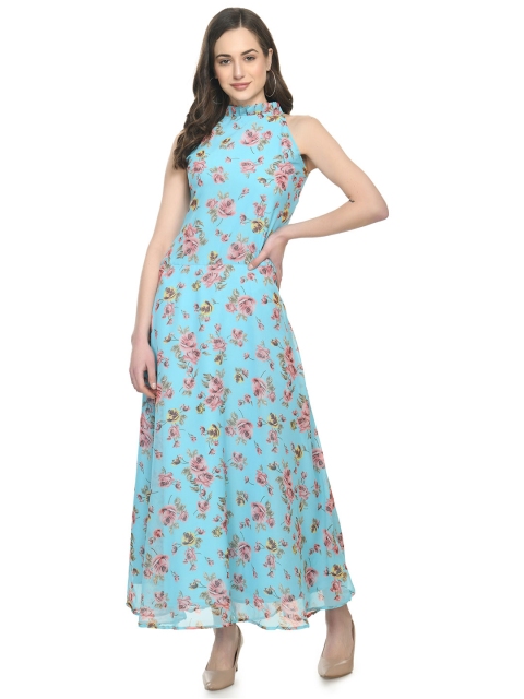 NOBEY Blue Floral Georgette Formal Maxi Dress