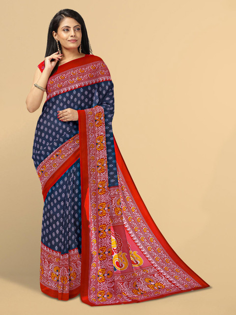 Kalamandir Navy Blue & Red Floral Saree
Kalamandir Navy Blue & Red Floral Saree