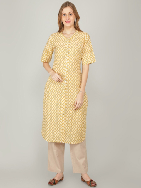 NAVIYATA Yellow Floral A-Line Dress