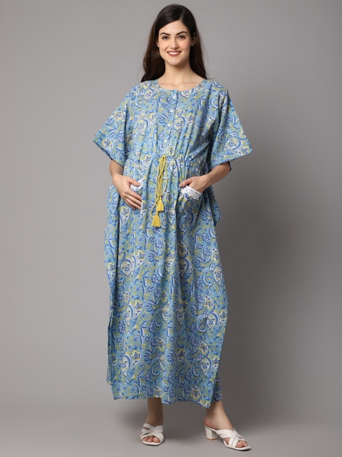 Shararat Women's Premium floral print Maternity Kaftan with Pocket and Feeding, Blue
Shararat Women's Premium floral print Maternity Kaftan with Pocket and Feeding, Blue