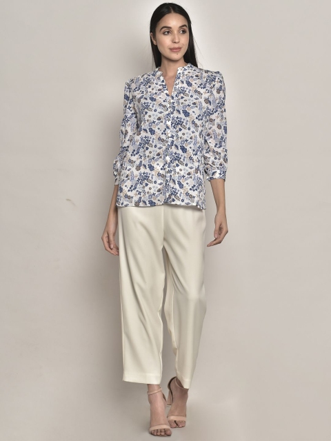 250 DESIGNS Blue & Cream-Coloured Floral Print Mandarin Collar Shirt Style Top
250 DESIGNS Blue & Cream-Coloured Floral Print Mandarin Collar Shirt Style Top