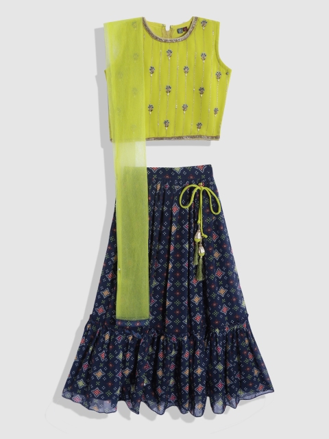 YK Girls Green & Navy Blue Embellished Beads and Stones Ready to Wear Lehenga & Blouse With Dupatta
YK Girls Green & Navy Blue Embellished Beads and Stones Ready to Wear Lehenga & Blouse With Dupatta