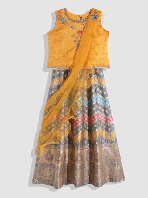 YK Girls Mustard Yellow & Grey Embellished Ready to Wear Lehenga & Blouse With Dupatta
YK Girls Mustard Yellow & Grey Embellished Ready to Wear Lehenga & Blouse With Dupatta