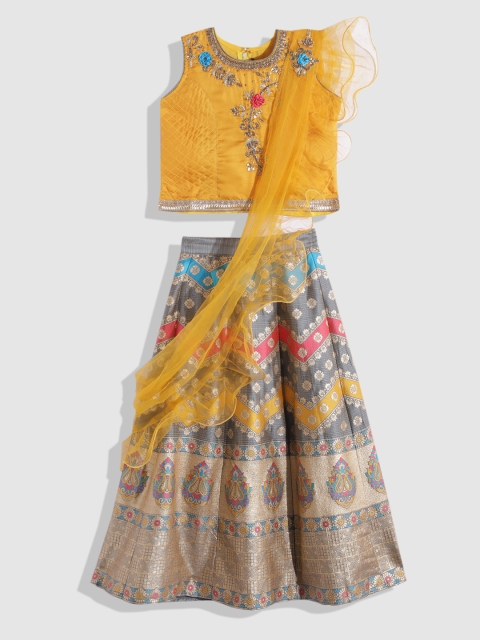 YK Girls Mustard Yellow & Grey Embellished Ready to Wear Lehenga & Blouse With Dupatta
YK Girls Mustard Yellow & Grey Embellished Ready to Wear Lehenga & Blouse With Dupatta