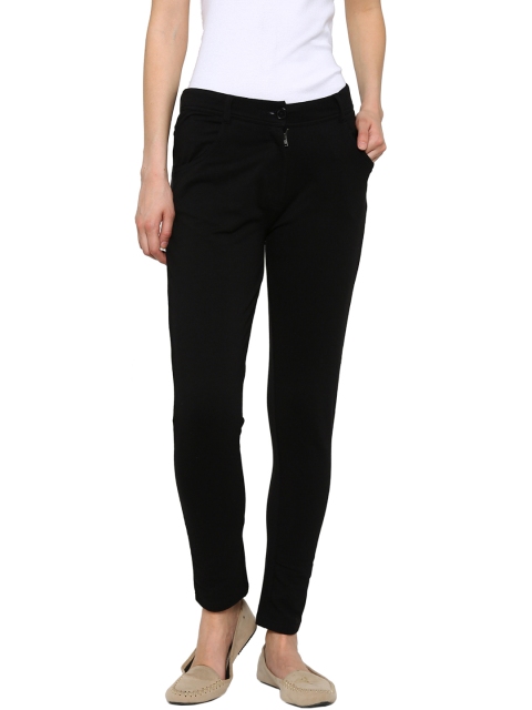 De Moza Women Black Slim Fit Solid Trousers