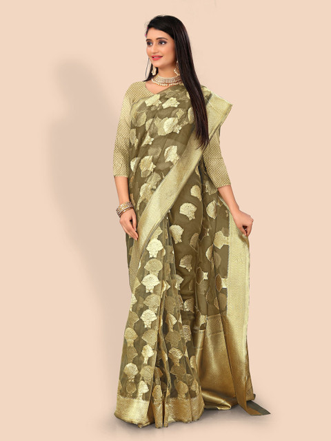 Rivana Green & Gold-Toned Ethnic Motifs Zari Organza Banarasi Saree
Rivana Green & Gold-Toned Ethnic Motifs Zari Organza Banarasi Saree