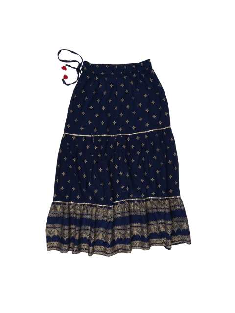 V-Mart Girls Navy Blue & Gold Printed Skirts