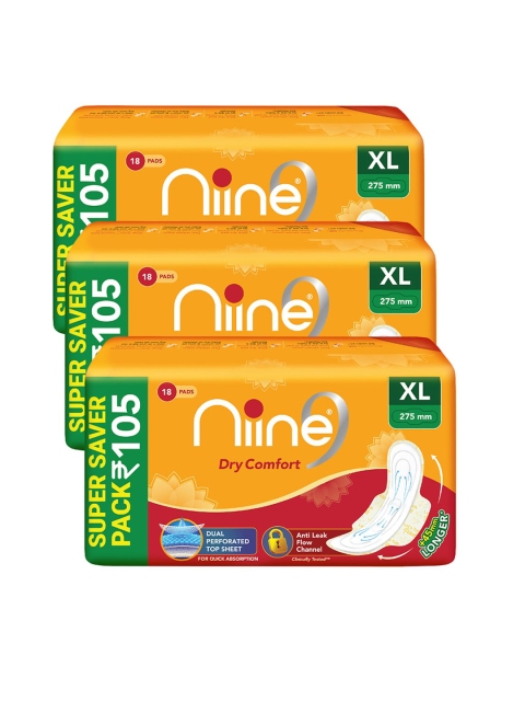 Niine Set of 3 Dry Comfort XL Sanitary Pad with Anti Leak Flow Channel -18 Pads Each, White
Niine Set of 3 Dry Comfort XL Sanitary Pad with Anti Leak Flow Channel -18 Pads Each, White