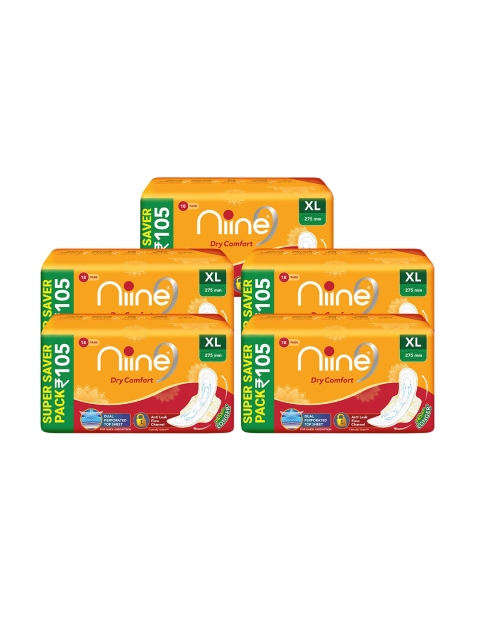 Niine Set of 5 Dry Comfort XL Sanitary Pad with Anti Leak Flow Channel -18 Pads Each, Yellow
Niine Set of 5 Dry Comfort XL Sanitary Pad with Anti Leak Flow Channel -18 Pads Each, Yellow