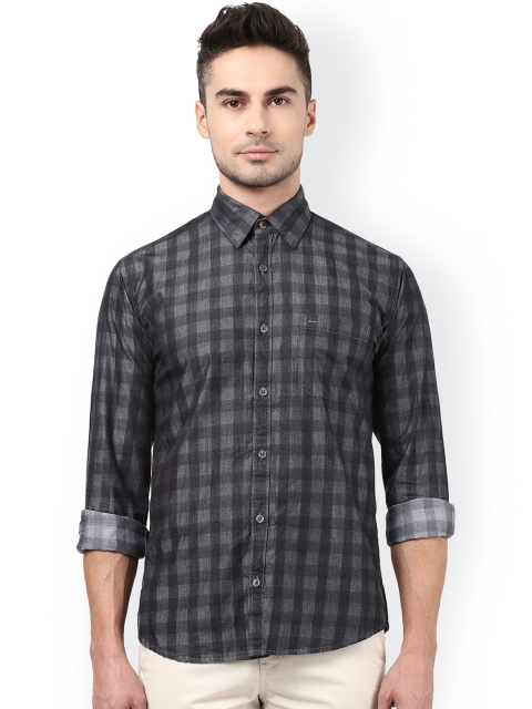 Park Avenue Men Black Slim Fit Checked Casual Shirt